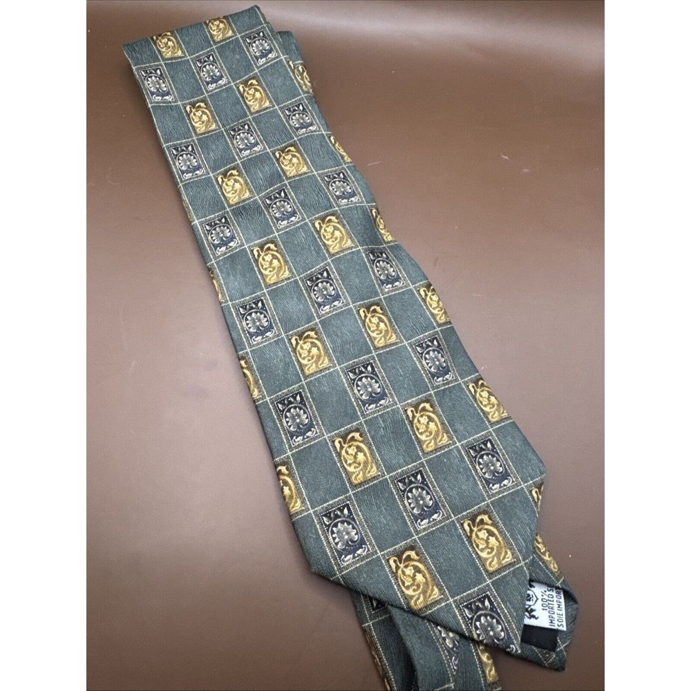 Metropolitan Museum Of Art Tie Green Gold Chinese Silk Tapestry 59x4"